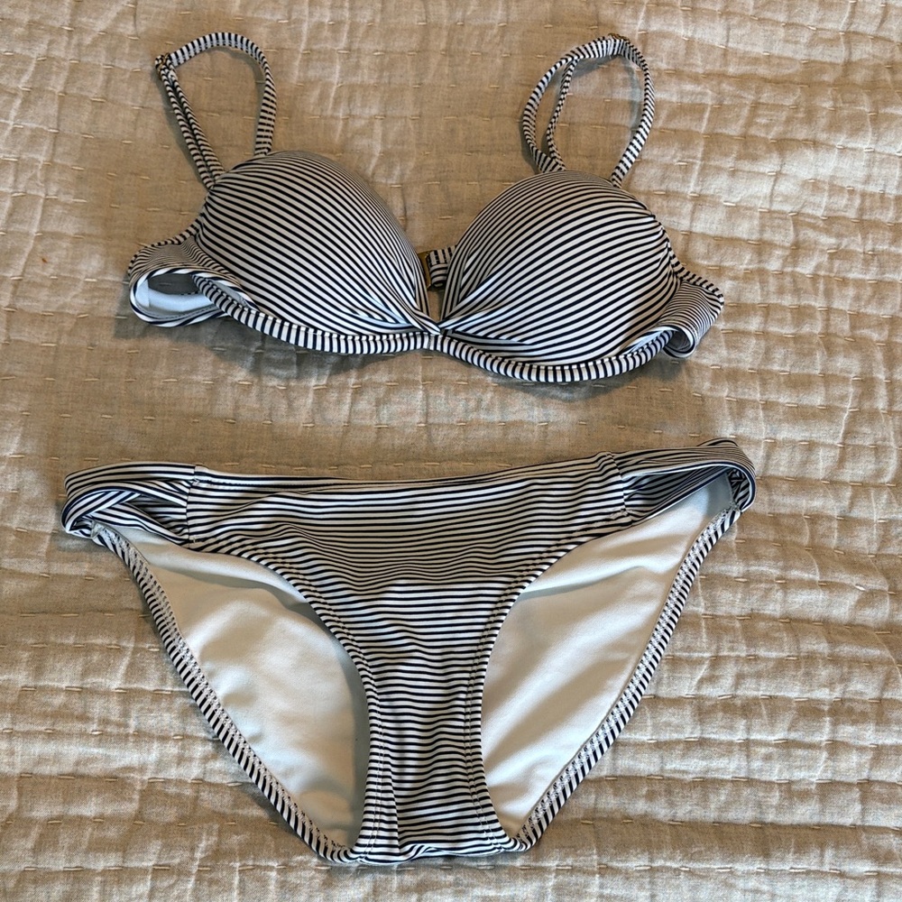 Xhilaration Navy and White Striped Bikini